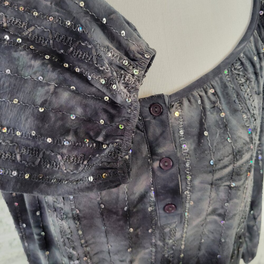 Dressbarn XL Peplum Top Black Sequin Embroidered 3/4 Sleeve Plus Size BLA155E - Picture 5 of 9